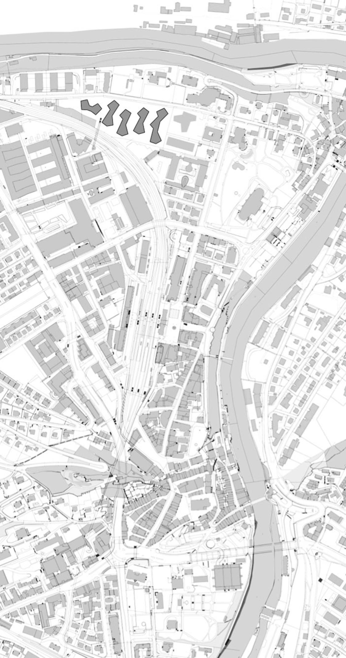Schwarzplan mit Limmat und Altstadt von Baden